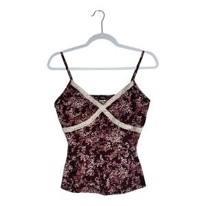 Y2K Vanity Womens Babydoll Floral Lace Trim Cami Tank Top Coquette Vtg 2000s M